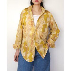 Vintage Balenciaga abstract button down shirt yellow multicolor, crazy pattern